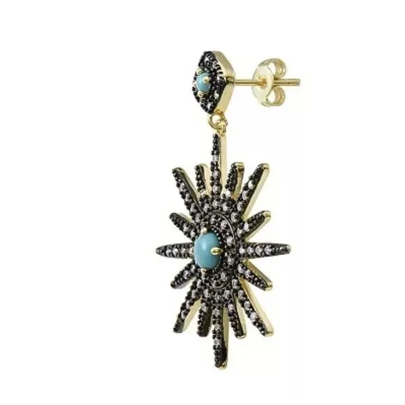 Adornia 14K Yellow Gold Plated Turquoise & Swarovski Crystal Starburst Earrings